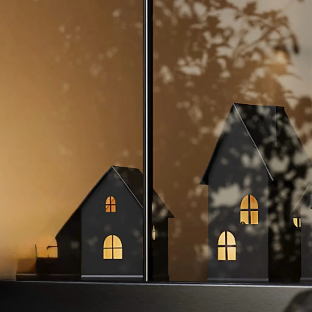 New! Crate&Barrel 🏚️🏚️ Black House with LED Lights Decor Set of 2